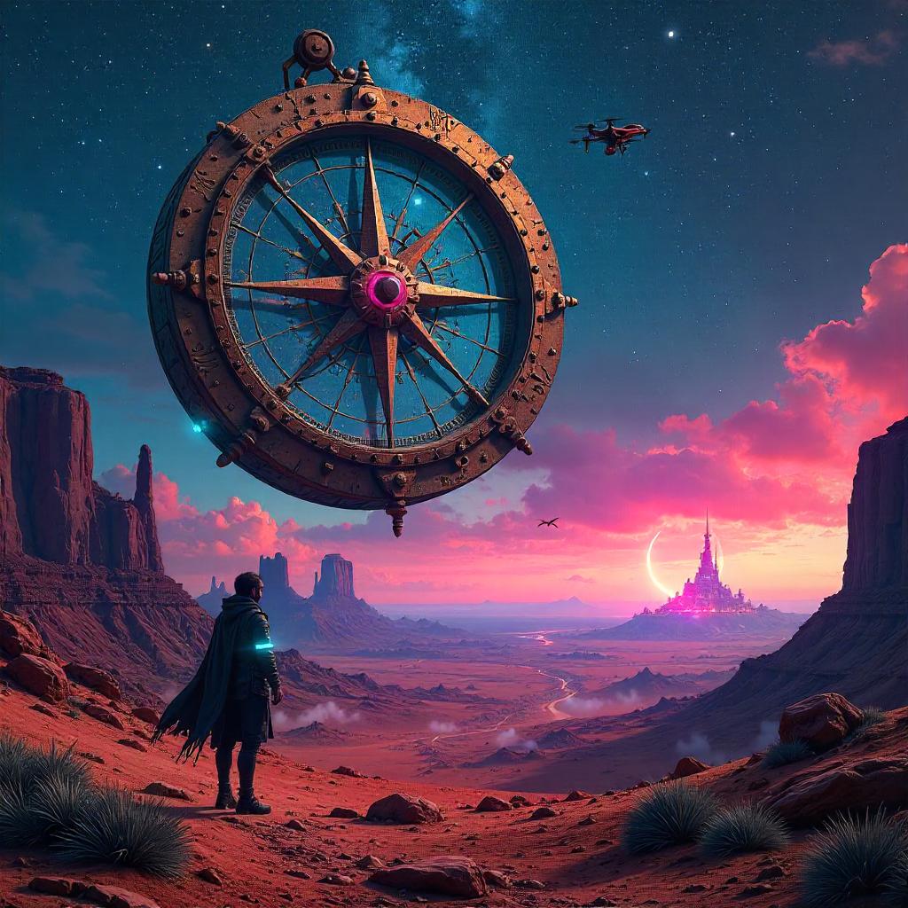 Neon Celestial Compass over Cyber Badlands