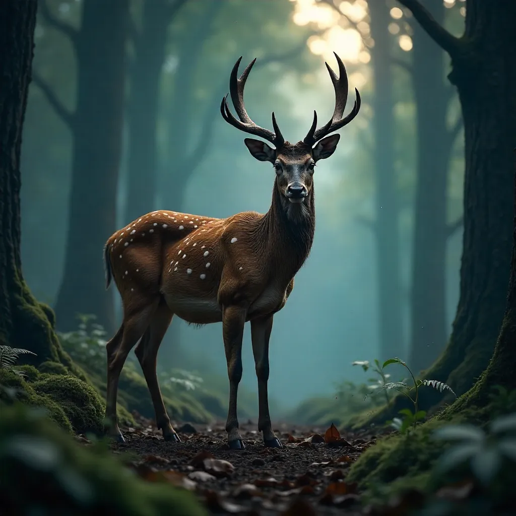 Moonlit Majesty: Fallow Deer in a Shadowed Forest