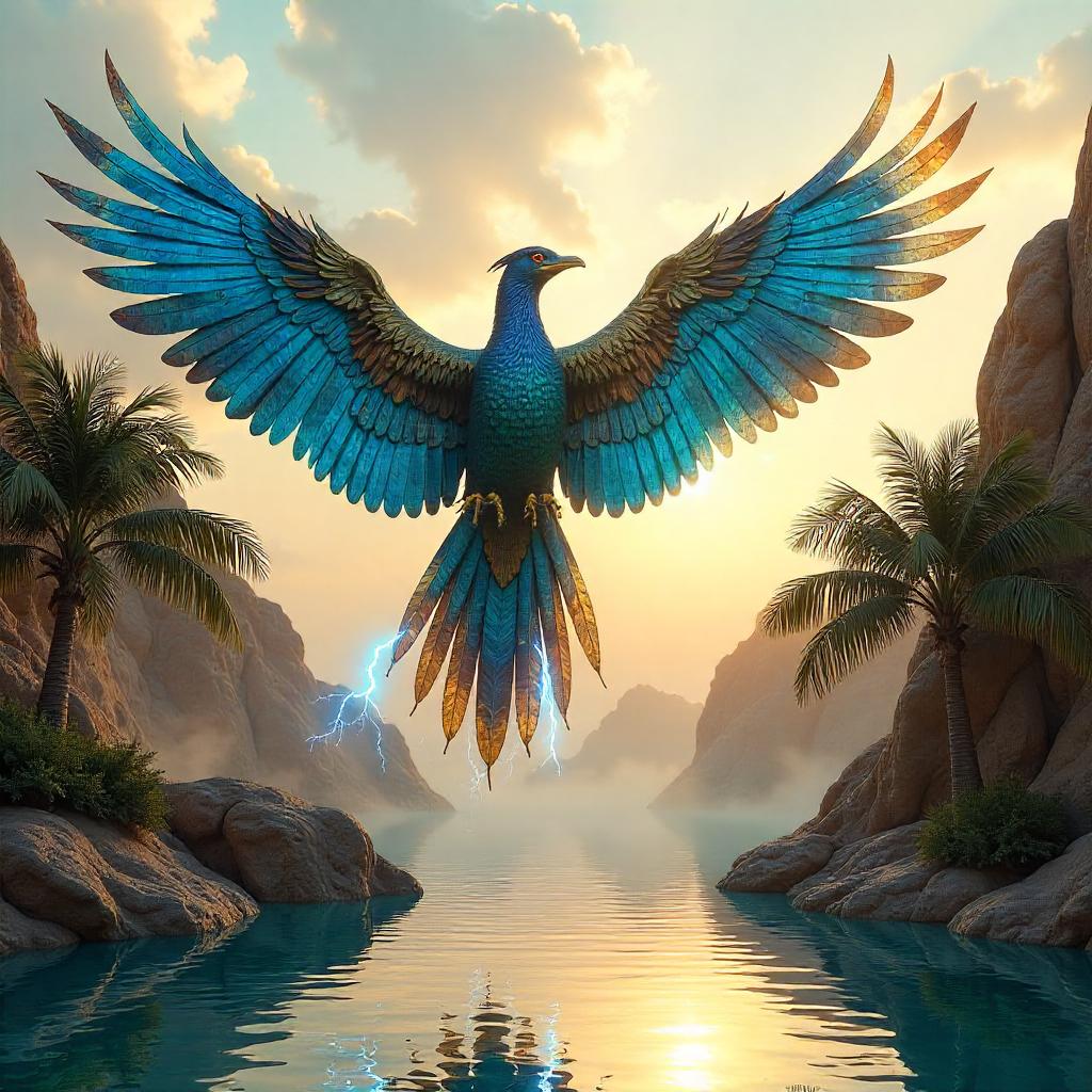 Thunderbird Over an Oasis: Ultra-Realistic 3D Render