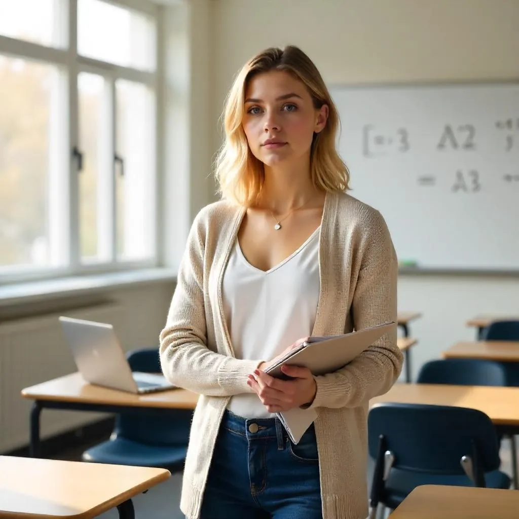 Photorealistic Classroom Portrait of a Young Woman
