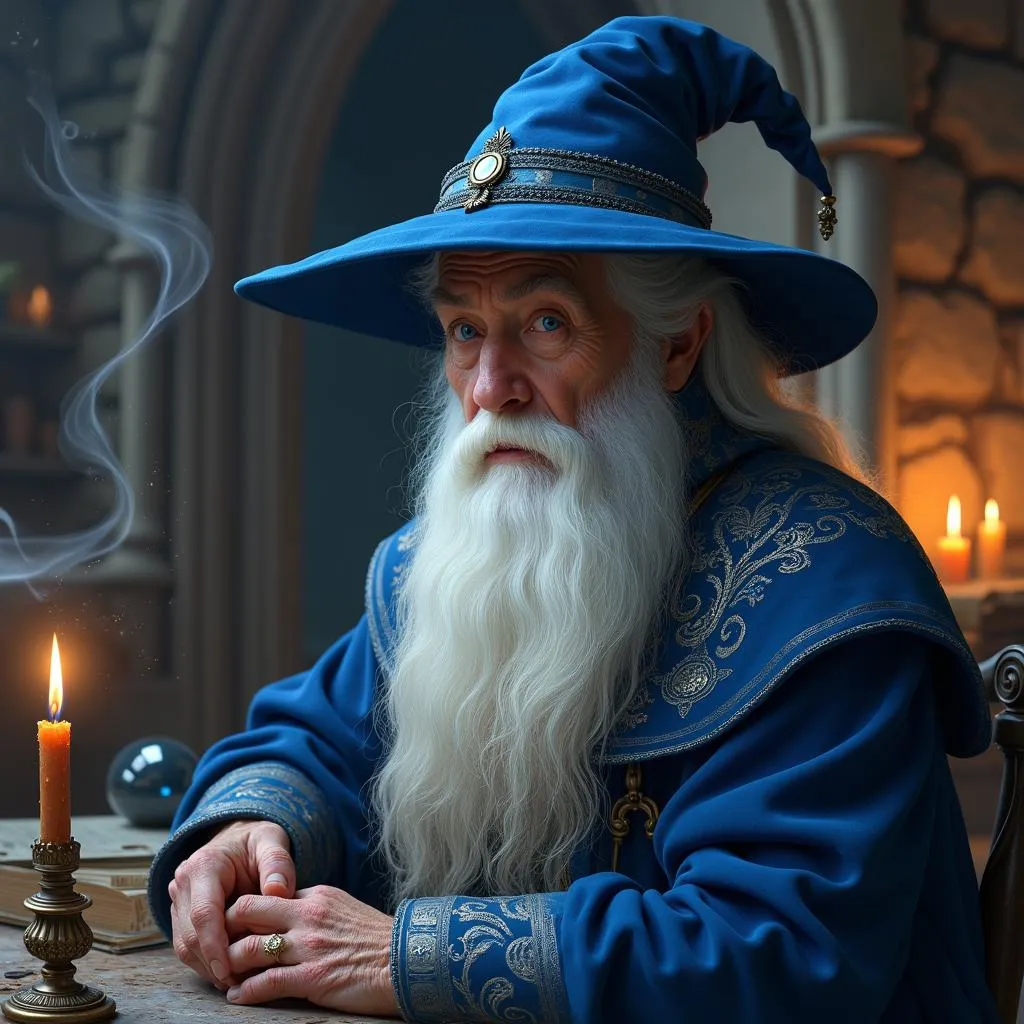 Portrait of a Wise Old Wizard with Blue Eyes