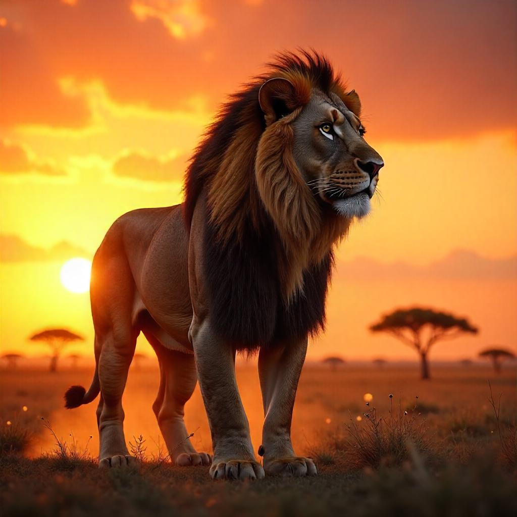 Sunset Majesty: 3D Lion Render