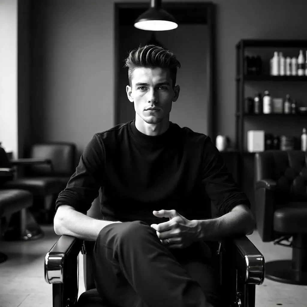 Confident Young Man in a Modern Hair Salon