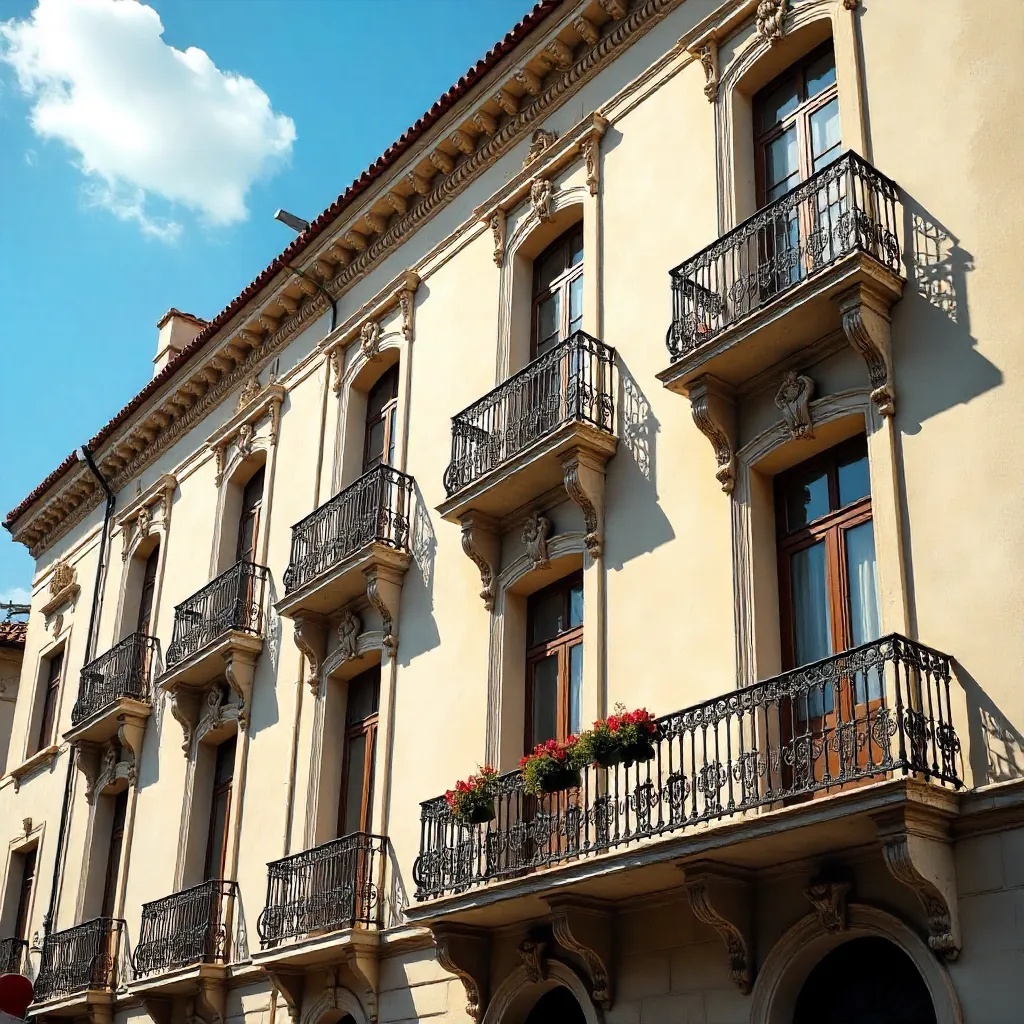 Elegant Historic Building with Wrought Iron Balconies
