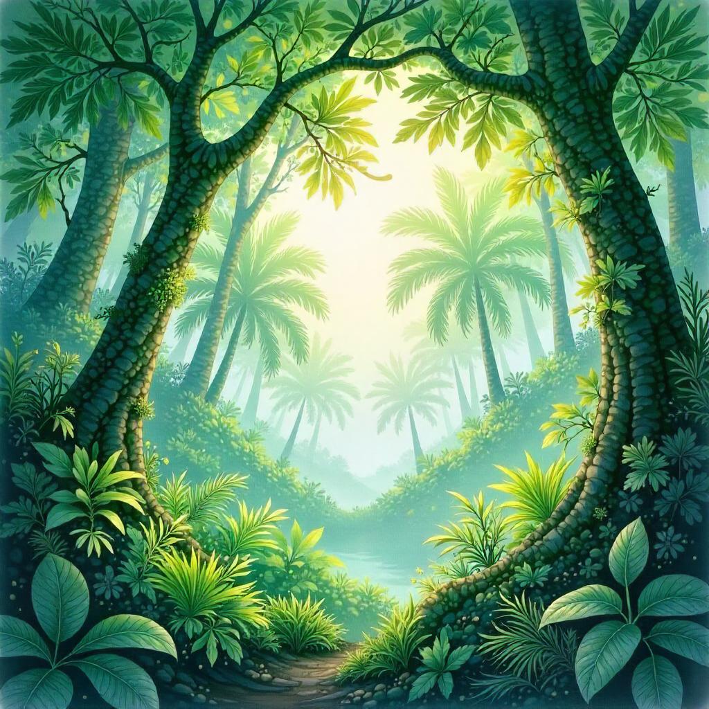 Morning Mist Jungle in Watercolor