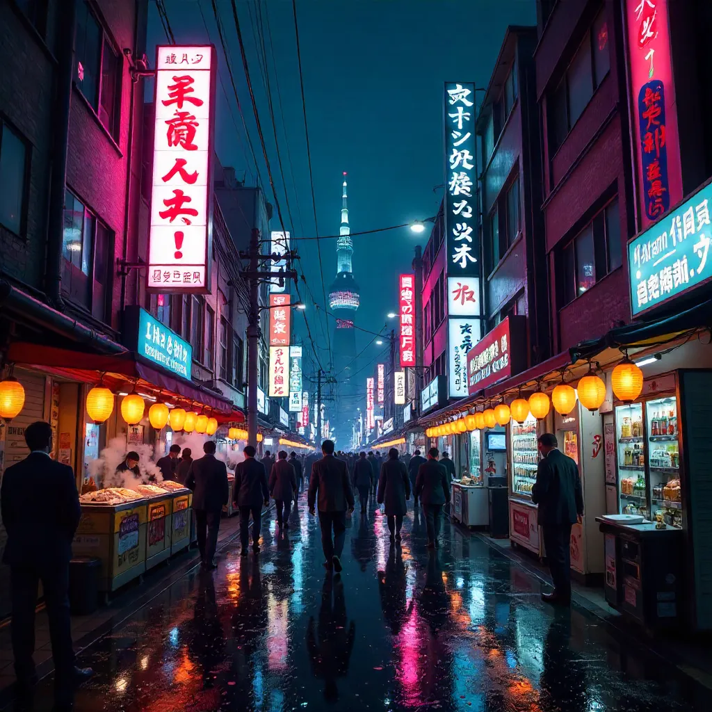 Neon Tokyo Night: Lanterns and Urban Pulse