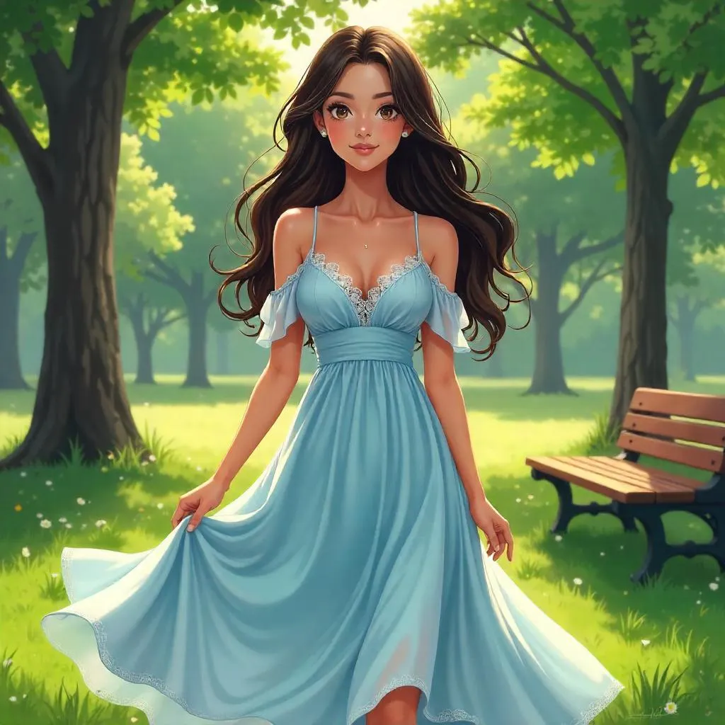 Elegant Latina in a Park - Anime Style Portrait