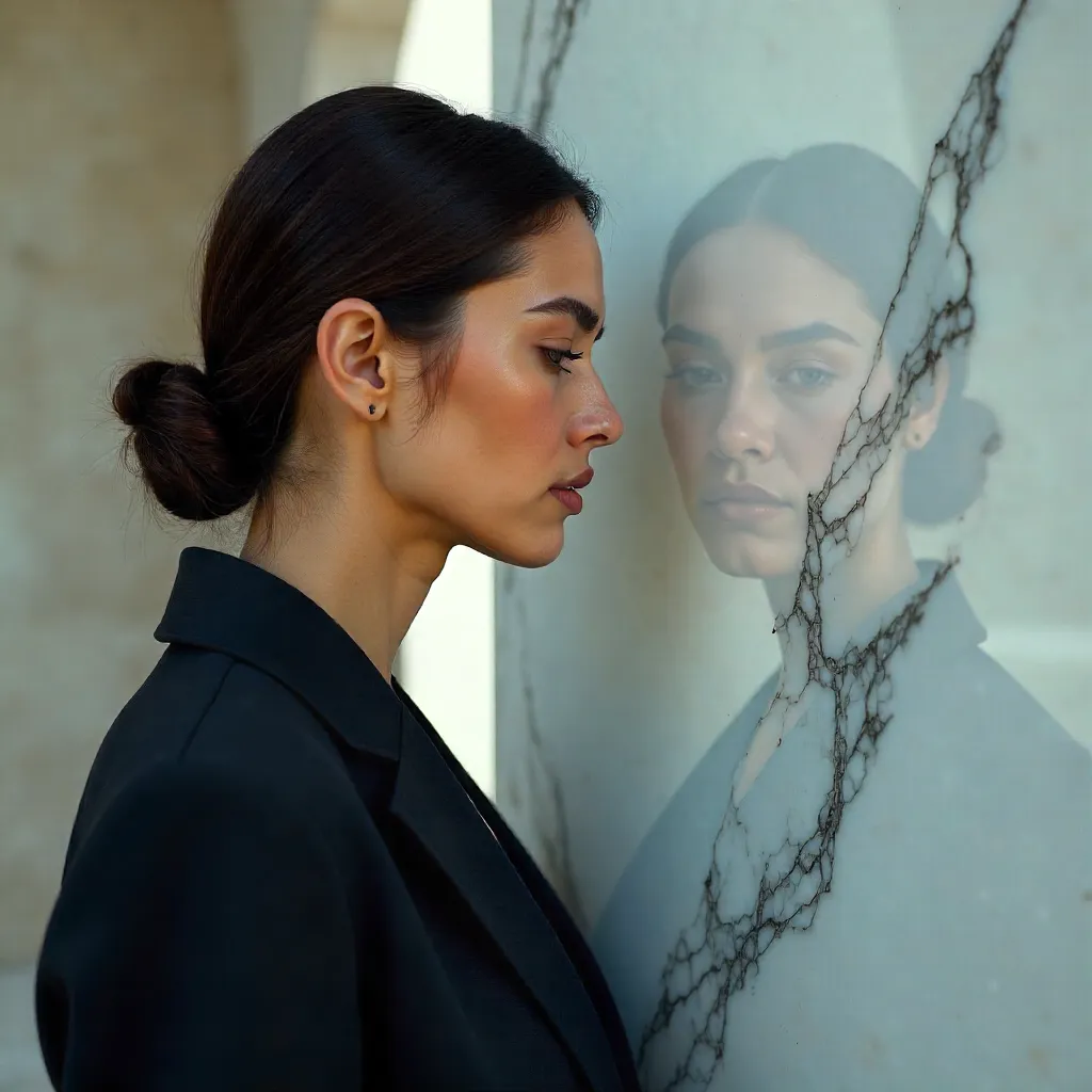 Blazer Portrait Reflected on Marble Surface