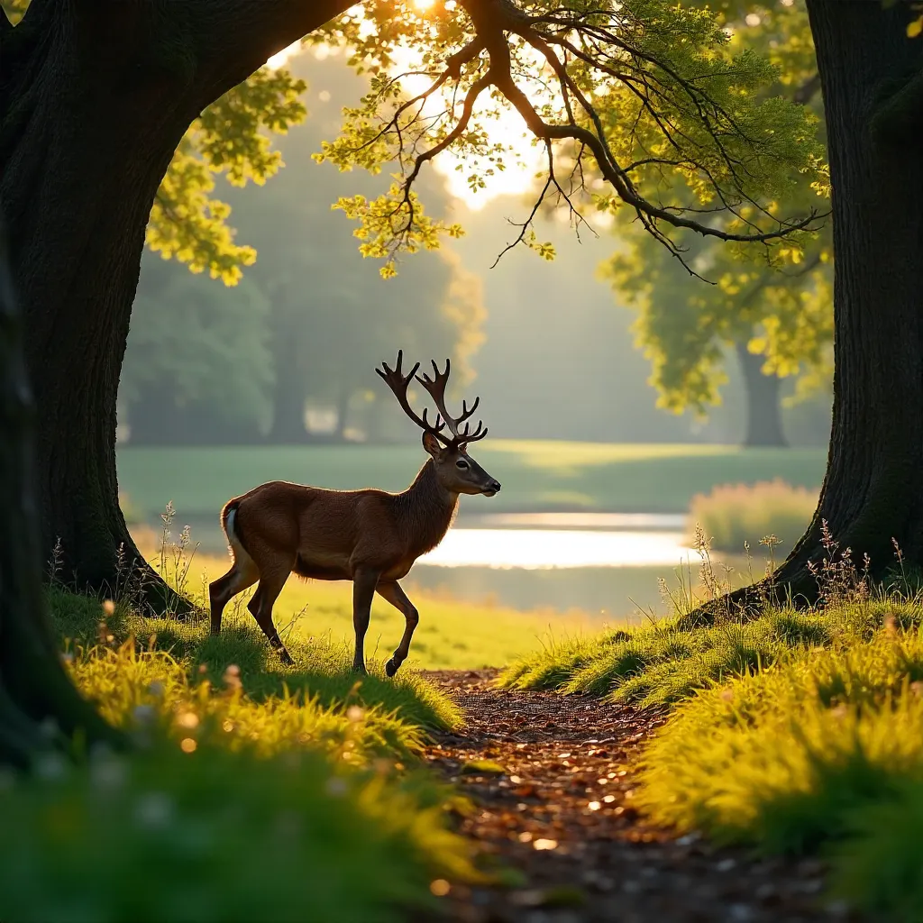 Quiet Red Deer in Richmond Park, England