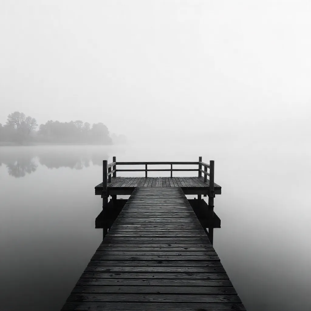 Still Reflections: Black and White Fishing Platform