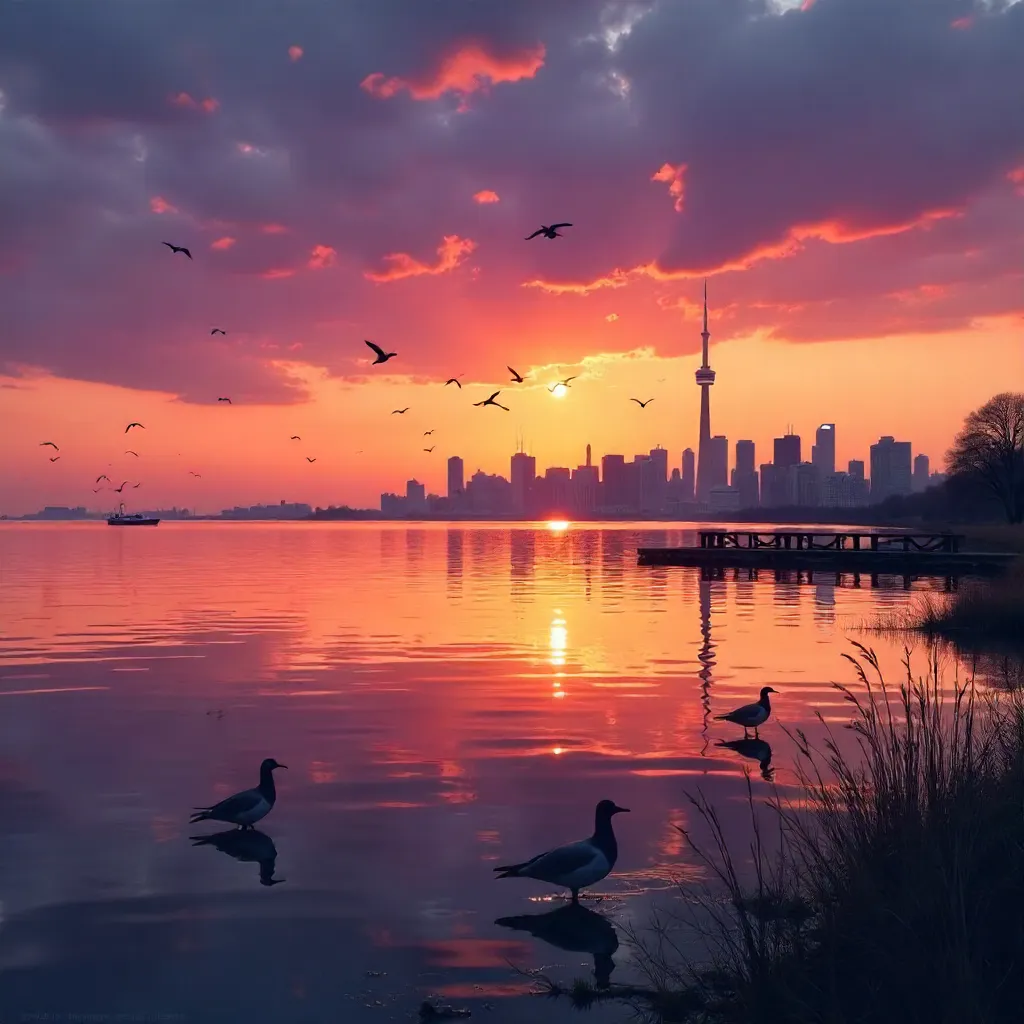 Tranquil Sunset over Lake Ontario, Toronto Silhouettes