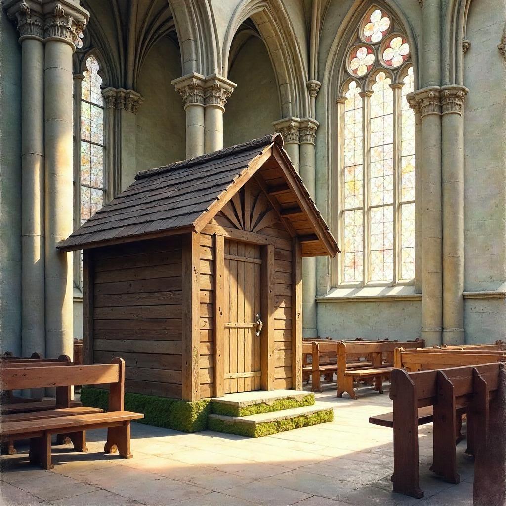 Watercolor Hut Inside a Sacred Chapel