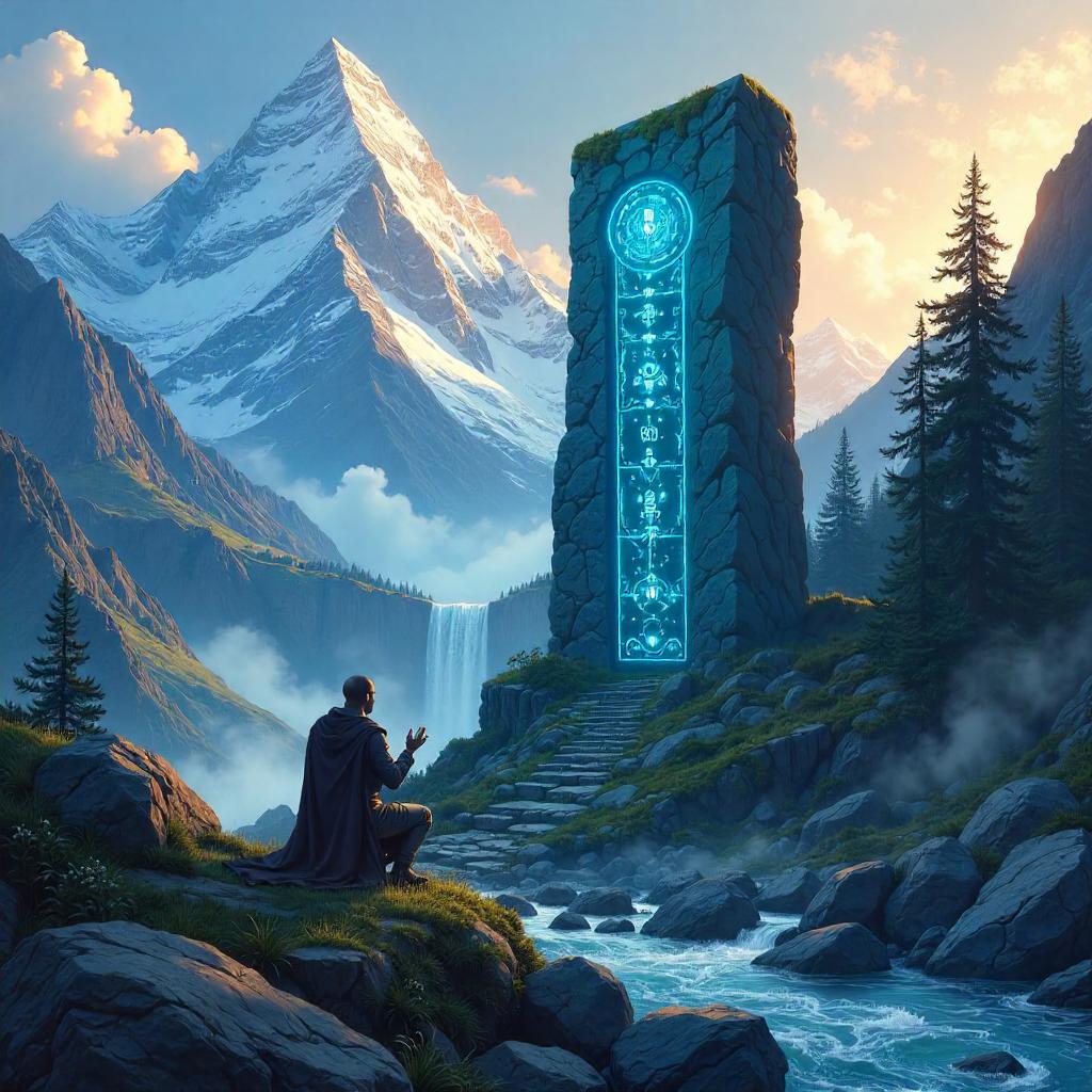 Runic Stone in a Mountain Valley (Anime Style)