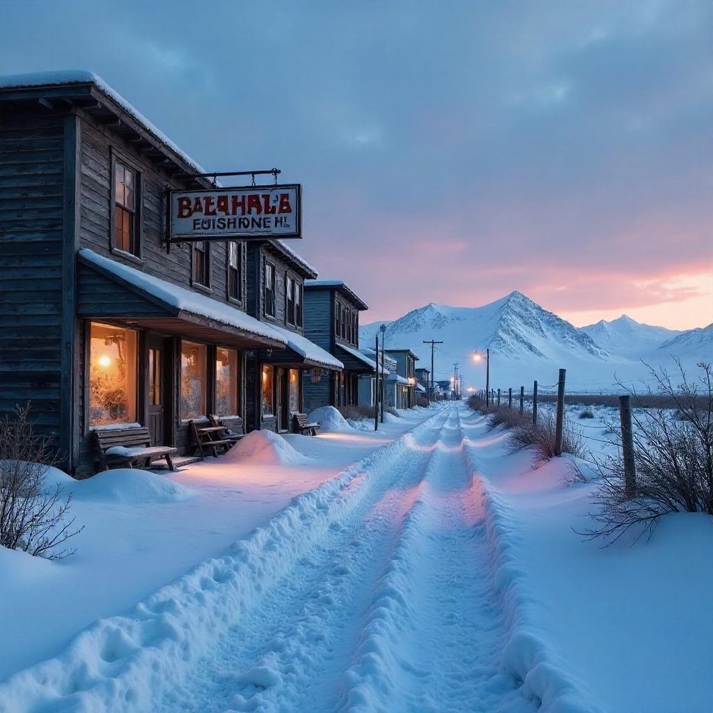 Desolate Tundra Ghost Town at Blue Hour