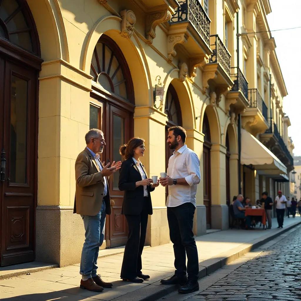 Two Adults Chatting by a Buenos Aires Facade