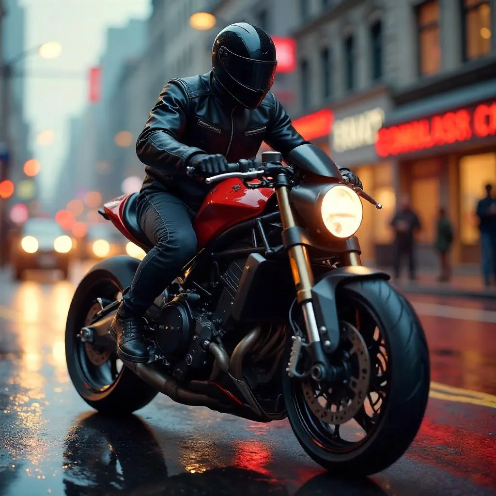 Photorealistic Asian Rider on a Motorcycle