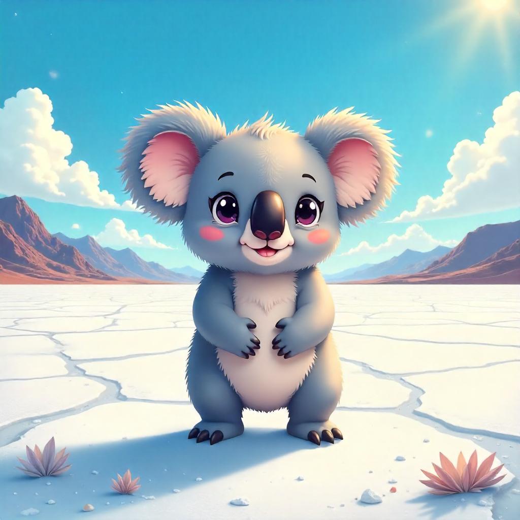 Whimsical Anime Koala on a Salt Flat
