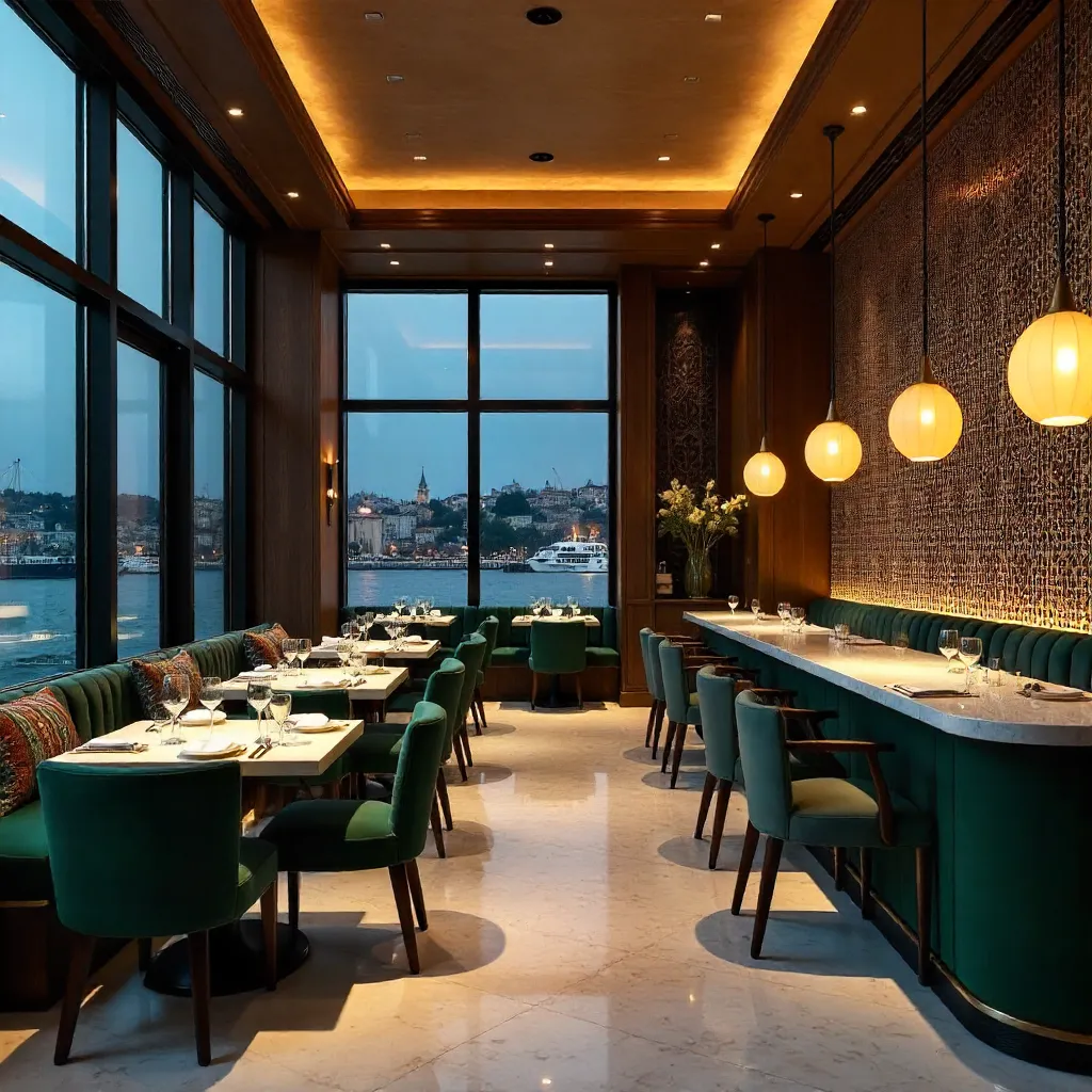 Elegantly Lit Istanbul Restaurant with Chic Ambiance