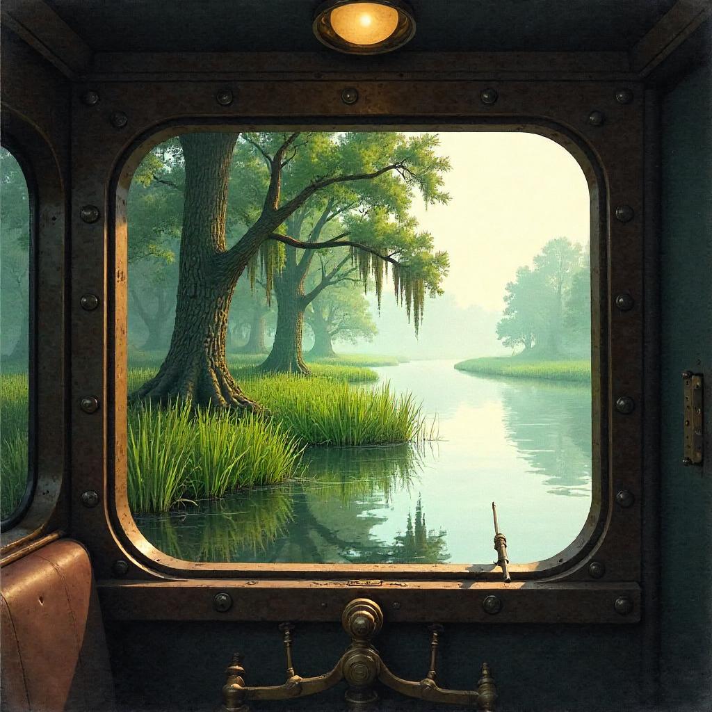 Watercolor Swamp View from a Steam Engine