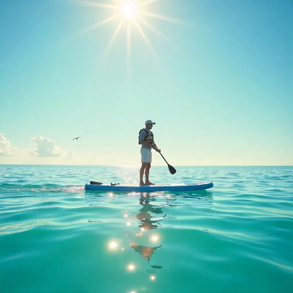 Solitary Paddleboarder on a Peaceful Ocean