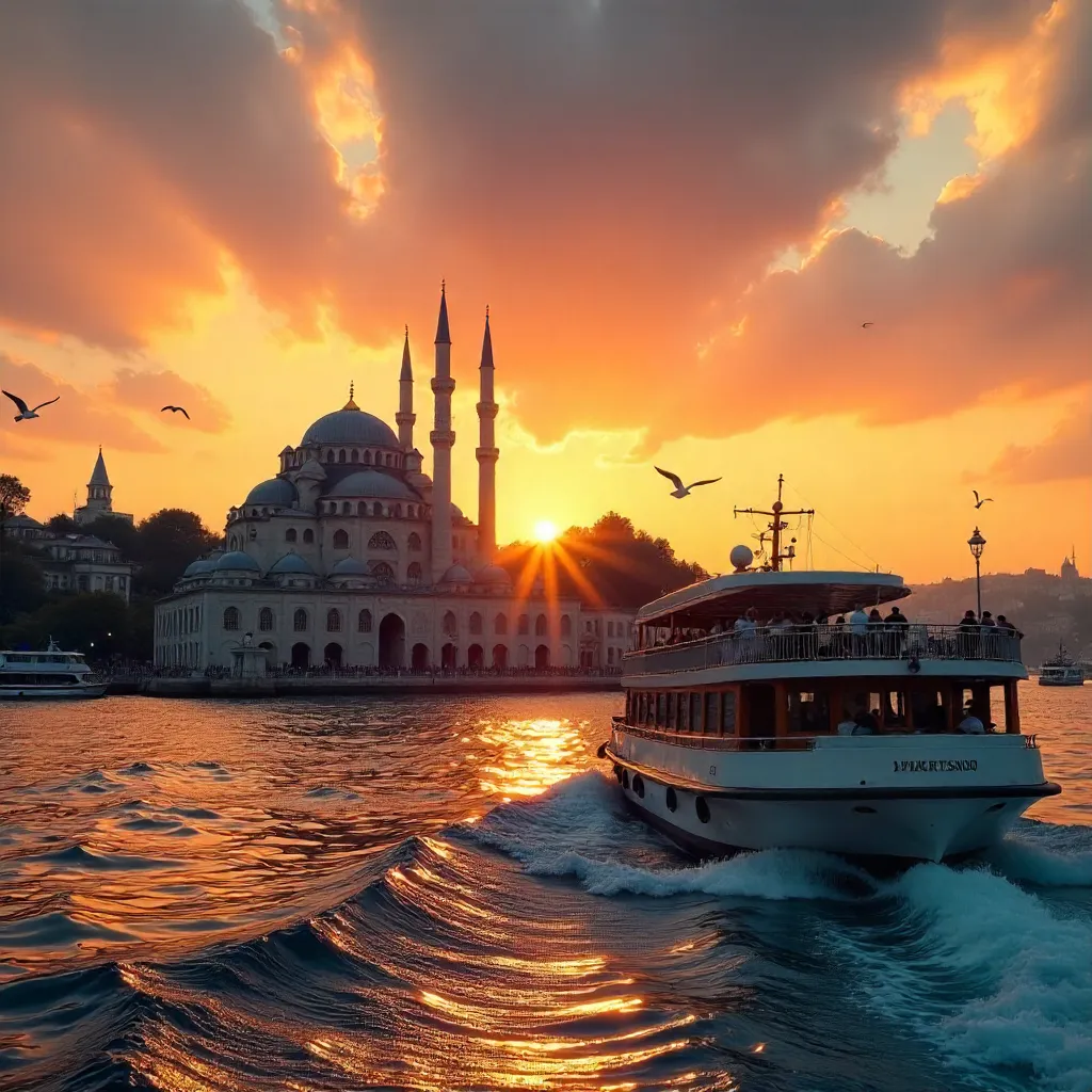 Sunset Ferry by Ortaköy Mosque on the Bosphorus