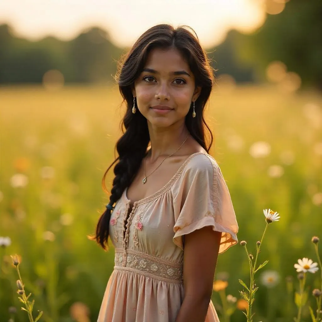 Photorealistic Indian Woman in a Meadow