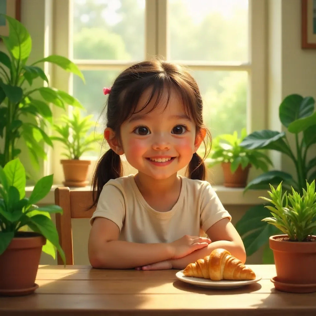 Sunlit Joy Among Plants and Pastry