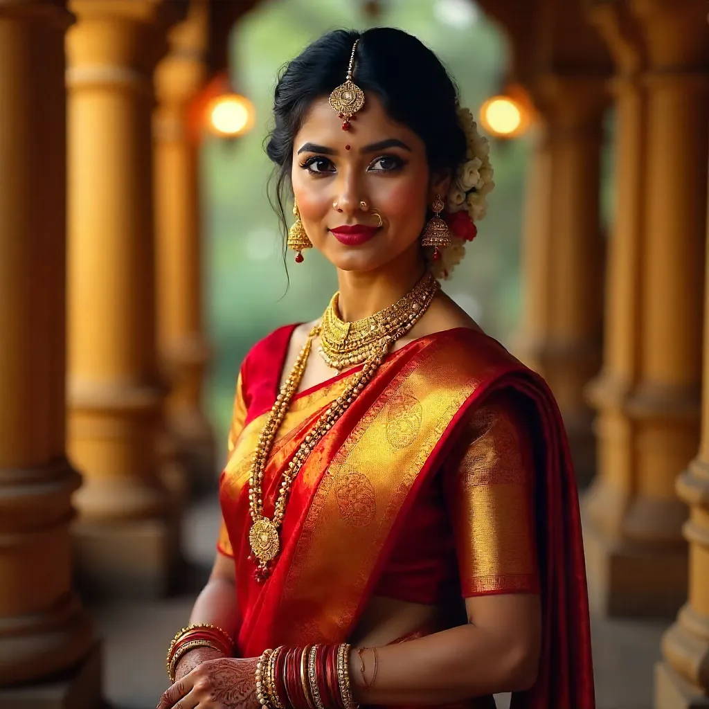 Elegant South Indian Bride with Floral Hair Adornments