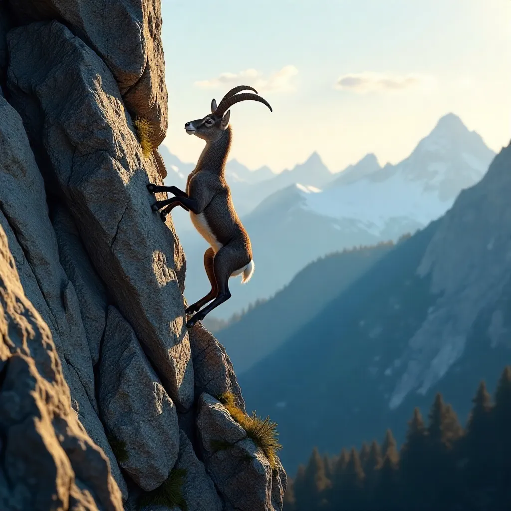 Alpine Ibex Gracefully Climbing a Cliff in Le Grand-Bornand