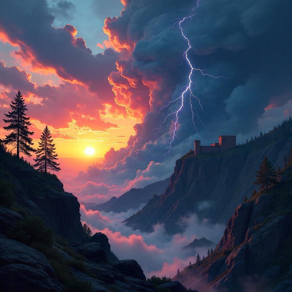 Eternal Sunset Over a Thunderstorm - Concept Art