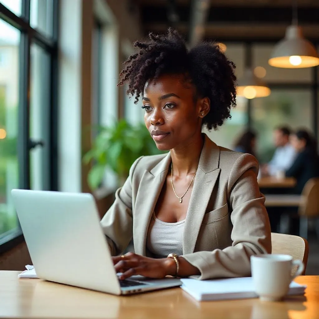 Photorealistic Black Woman in a Coworking Space