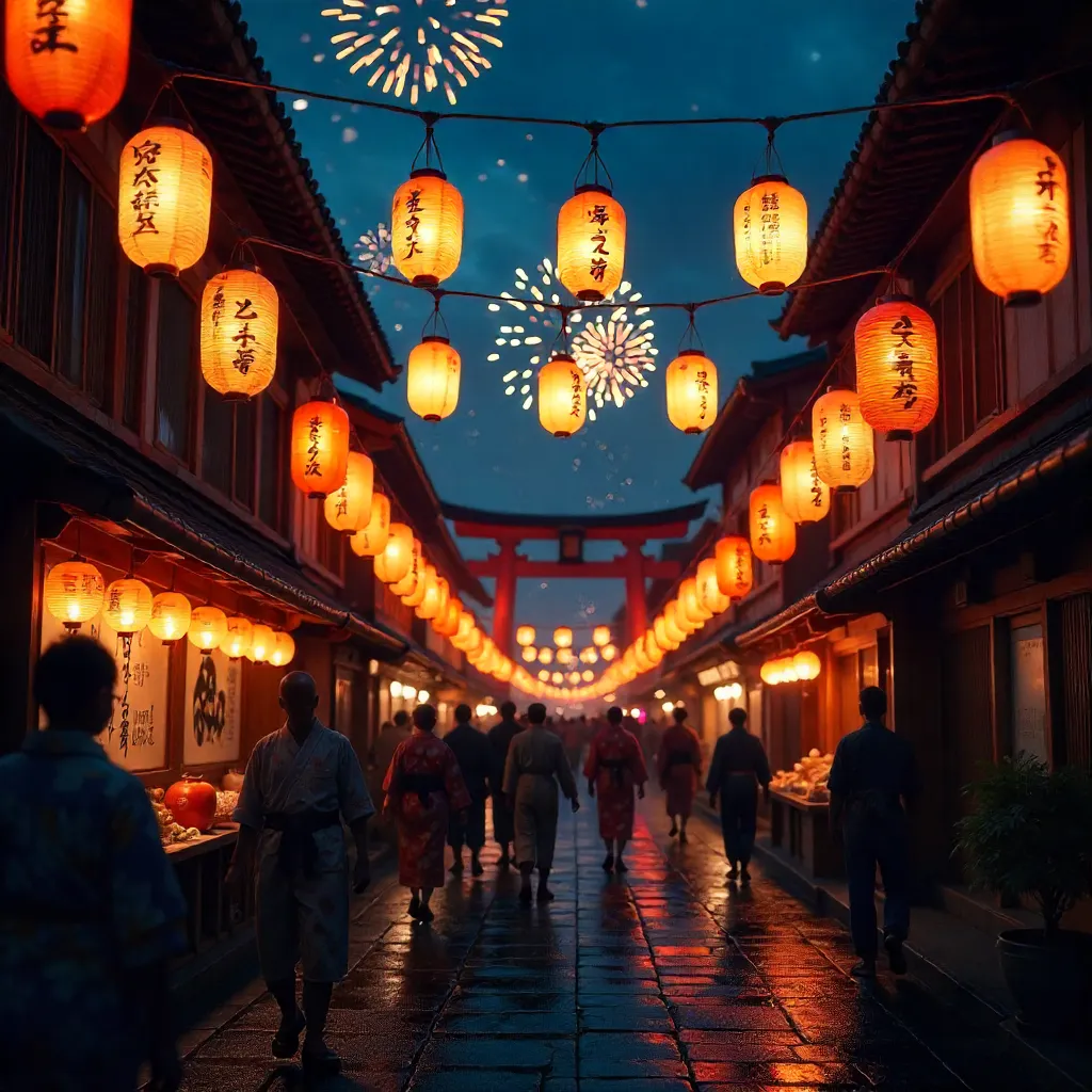 Kanji Lanterns Illuminate a Night Festival