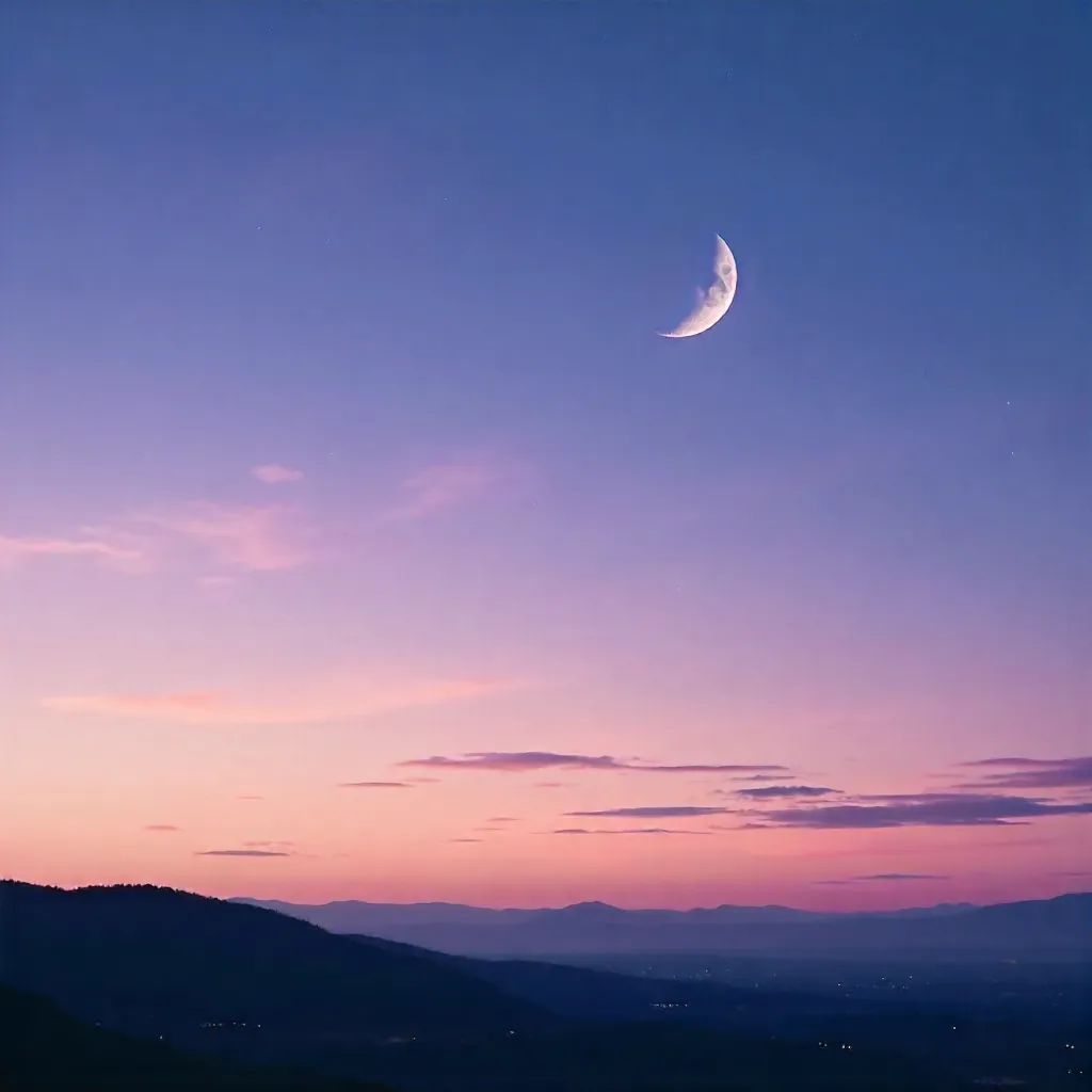 Crescent Moon Over Macedonian Twilight Sky