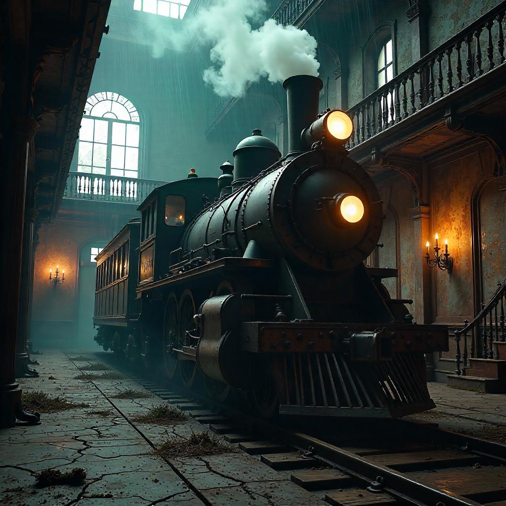 Photorealistic Train Inside a Haunted House
