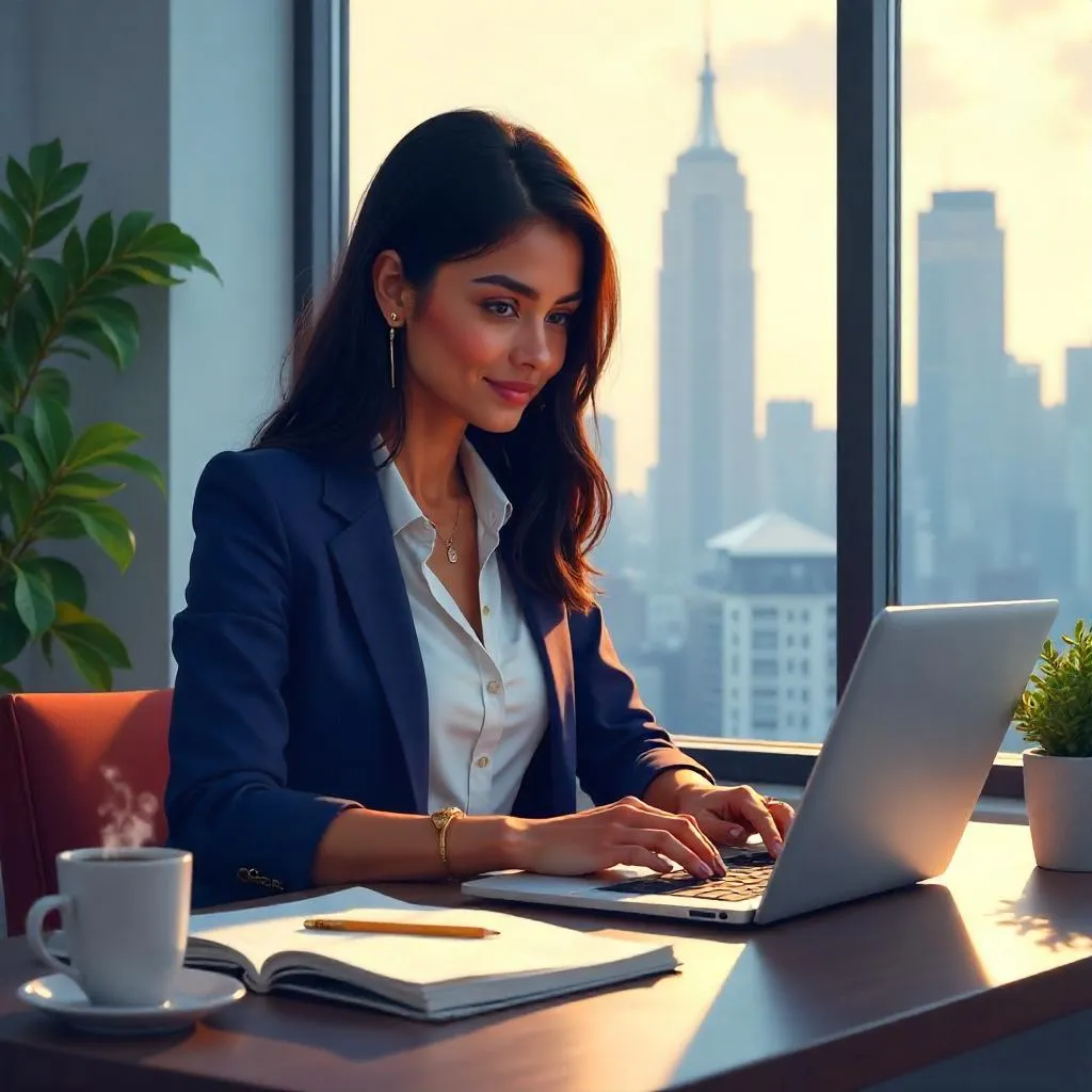 Focused Indian Woman in a Modern Workspace