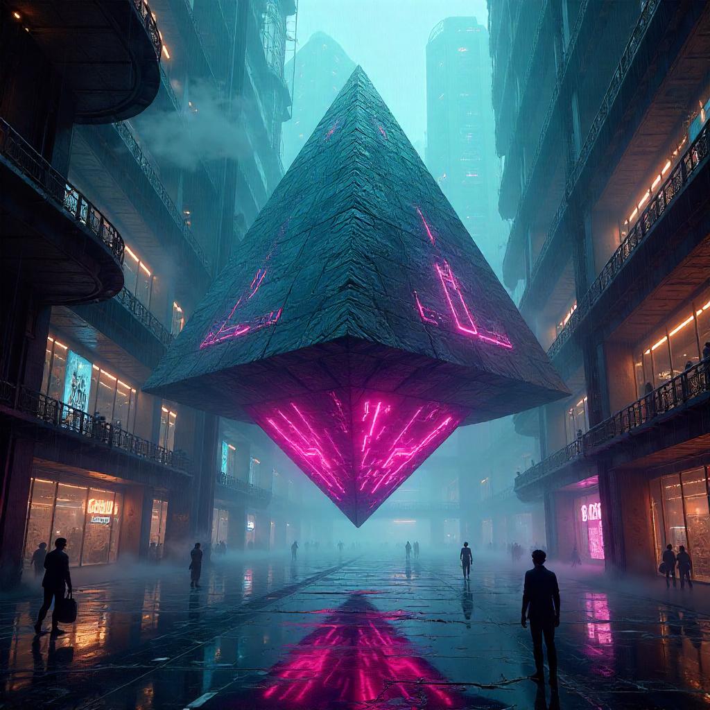 Neon Pyramid Inside a Cyberpunk Tower