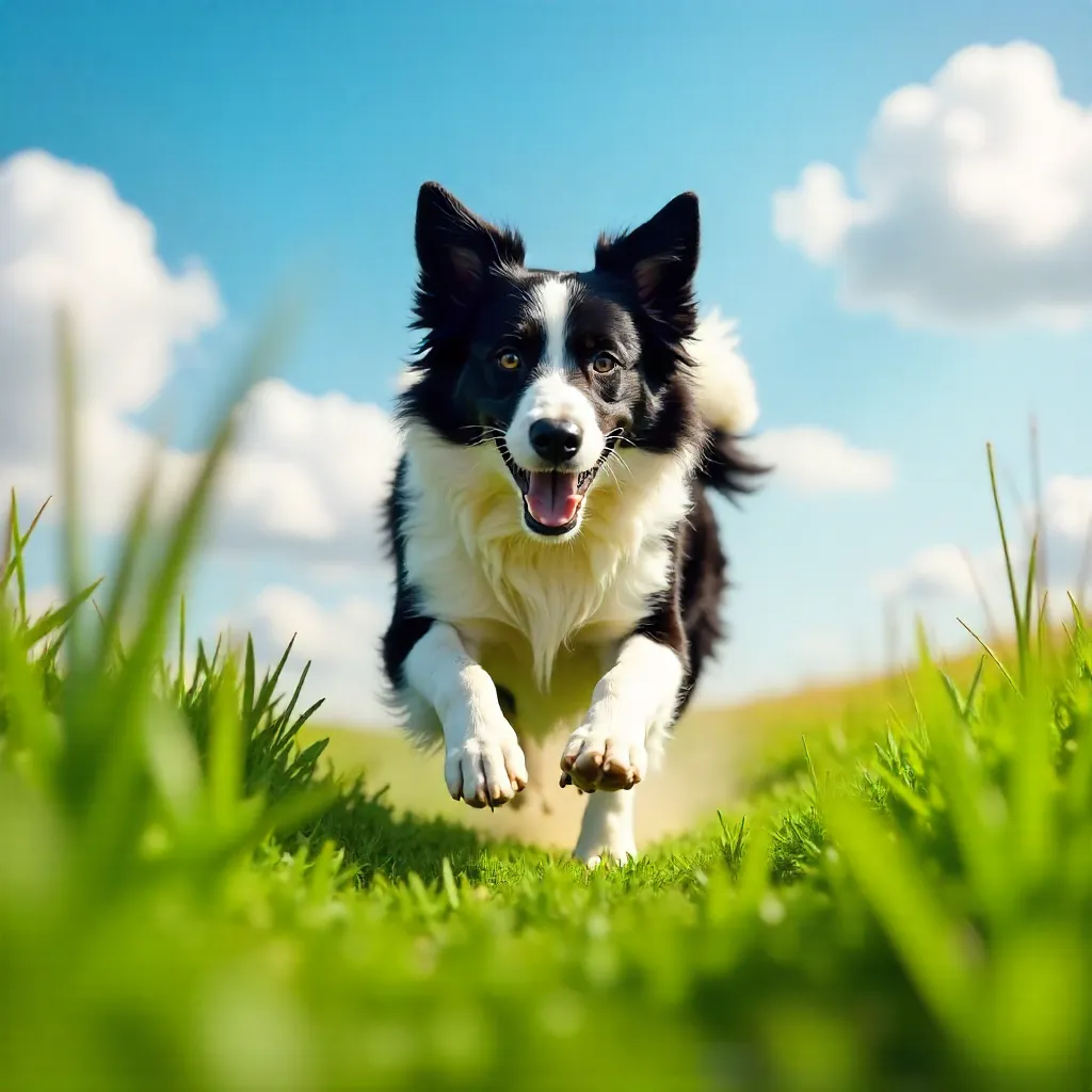 Lively Border Collie in a Sunny Green Field