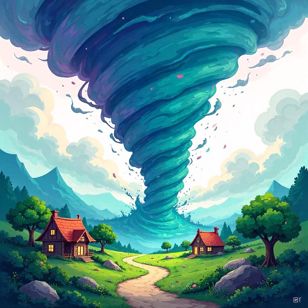 Watercolor Tornado Boss in a Pixel Adventure Game