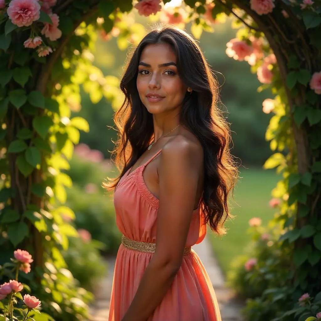 Golden Hour Garden Portrait: Latina in Bloom