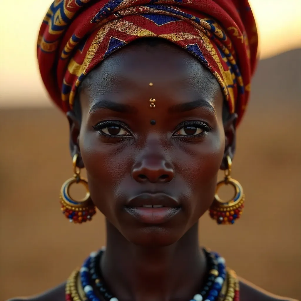 Radiant Portrait of an African Woman in Headwrap and Jewelry