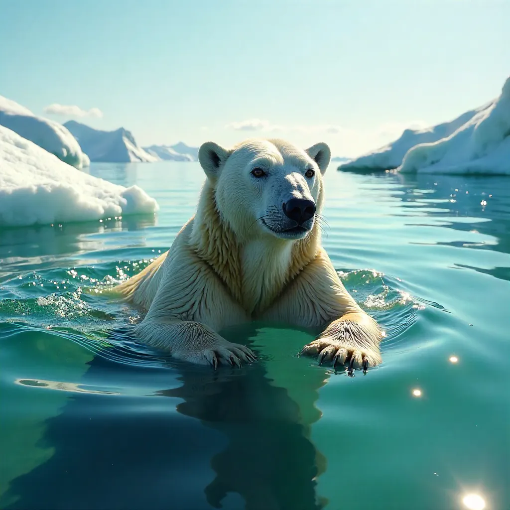 Sunny Swim: Polar Bear in Arctic Light