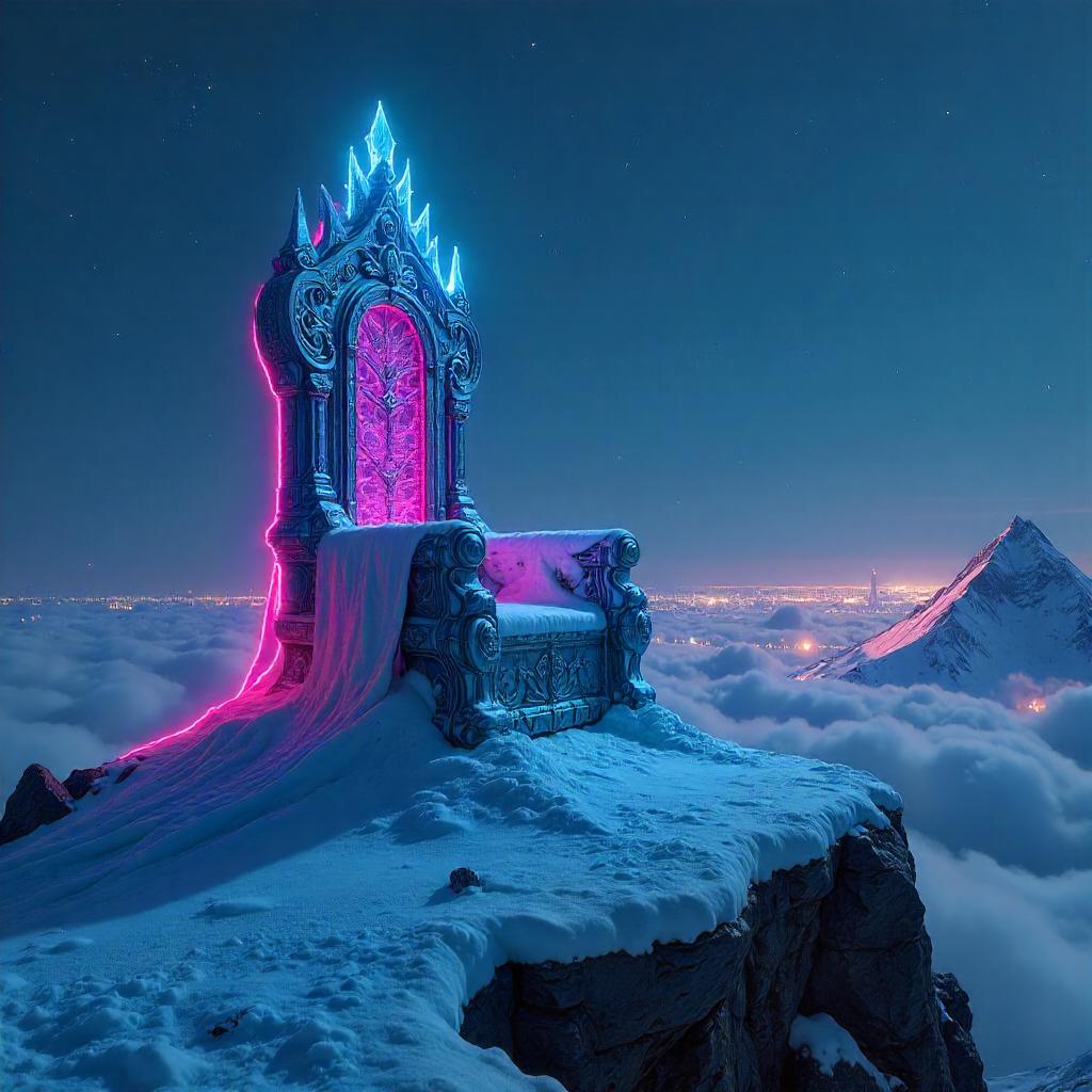 Neon Throne on a Snowy Summit