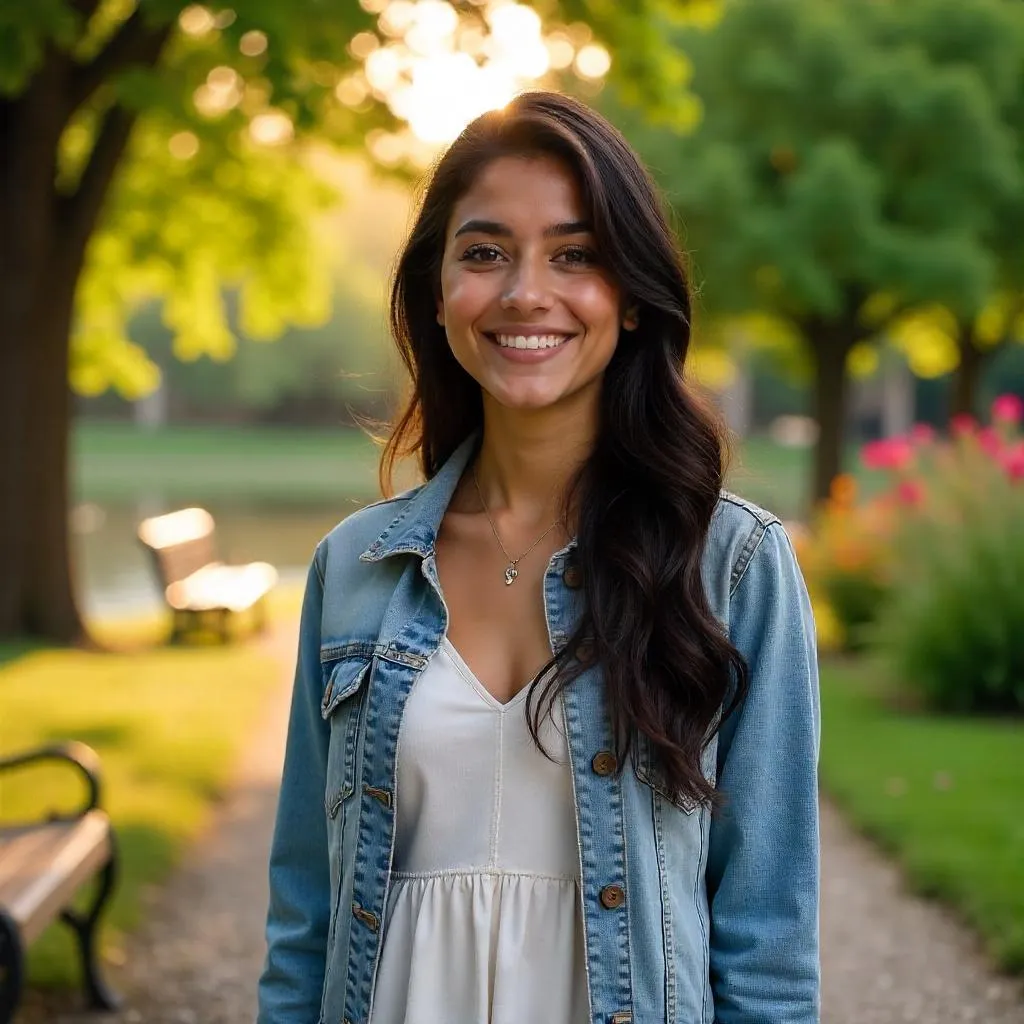 Sunlit Park Portrait of a Young Latina