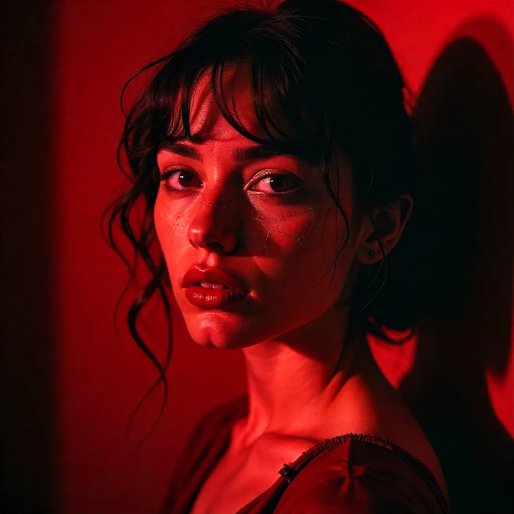 Crimson Cracks: Moody Vintage Portrait