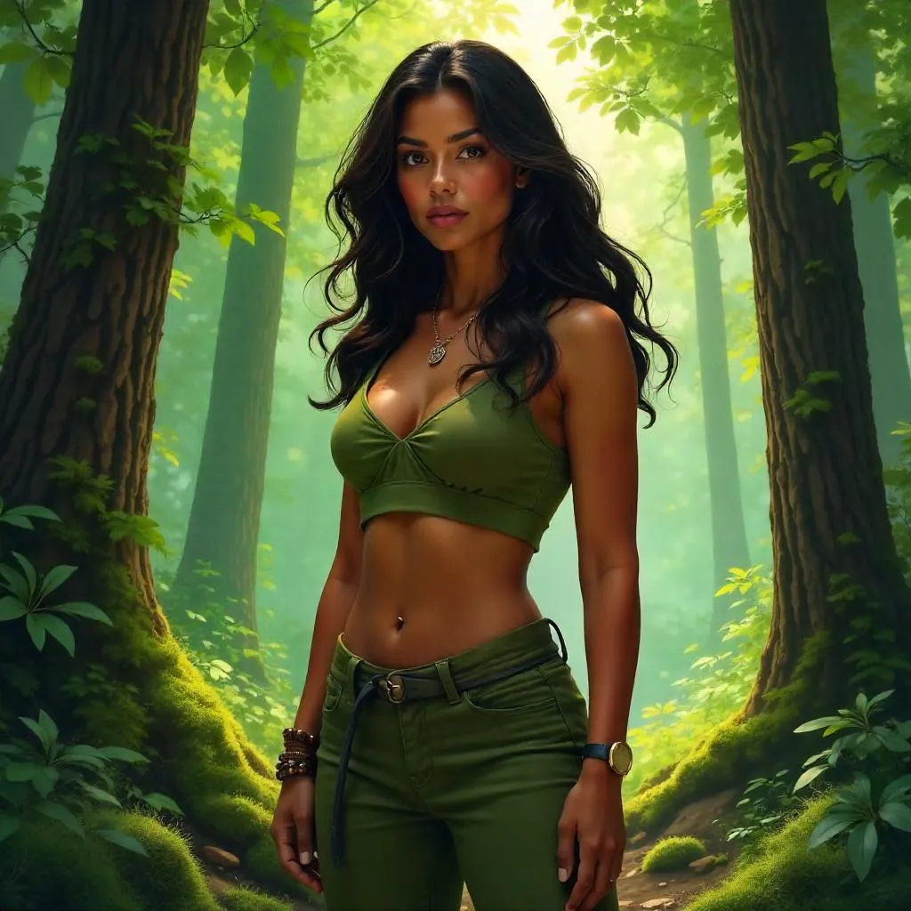 Confident Latina in a Forest - Digital Art Portrait