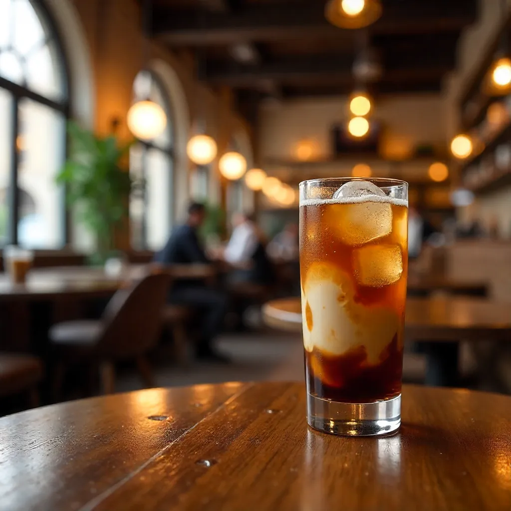 Warm Ambient Café Glow with Iced Coffee