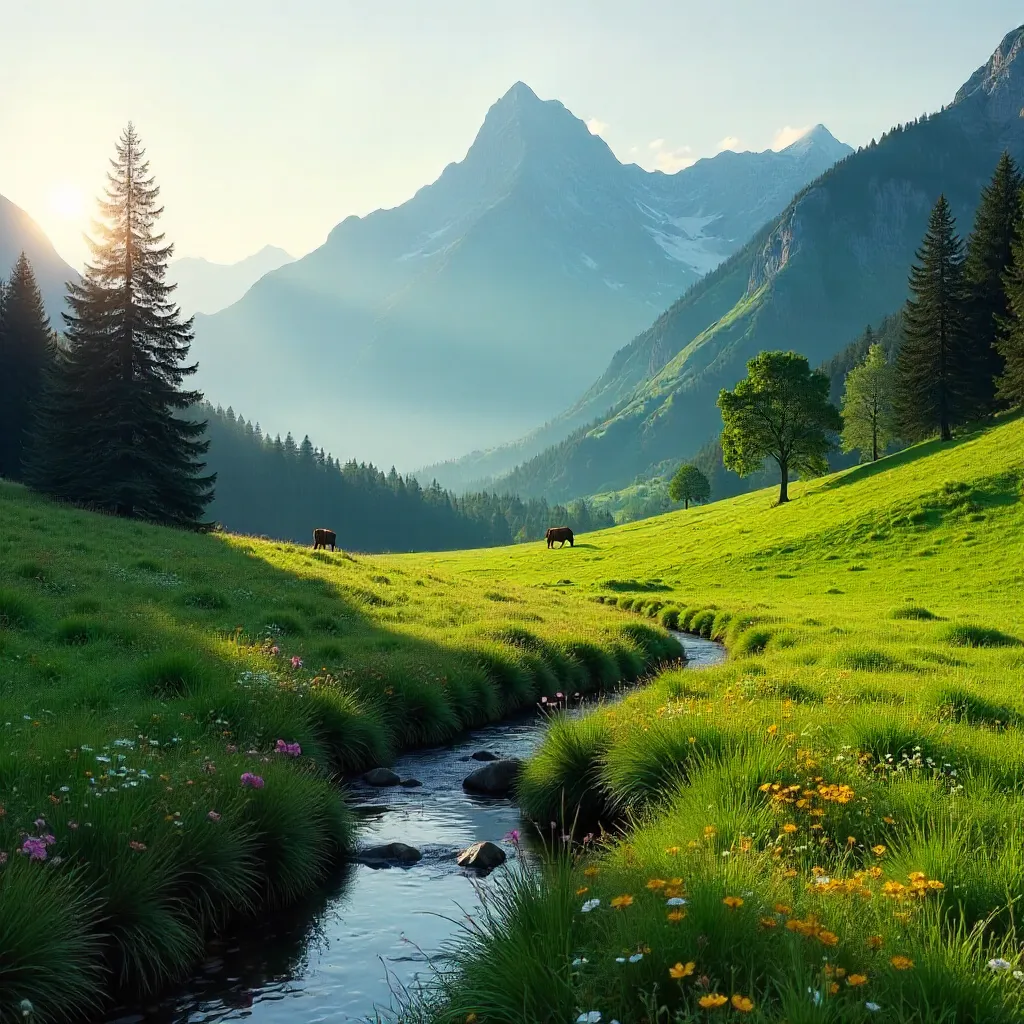 Peaceful Austrian Alpine Meadow at Dawn