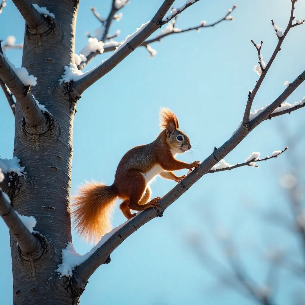 Winter Serenity: Squirrel on Leafless Branches