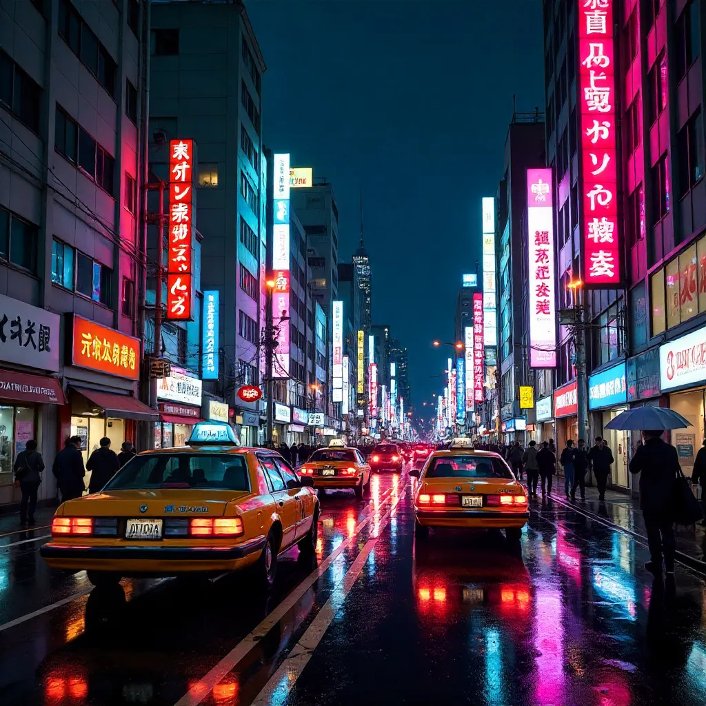Neon Night Pulse along Chūō-ku Streets, Tokyo