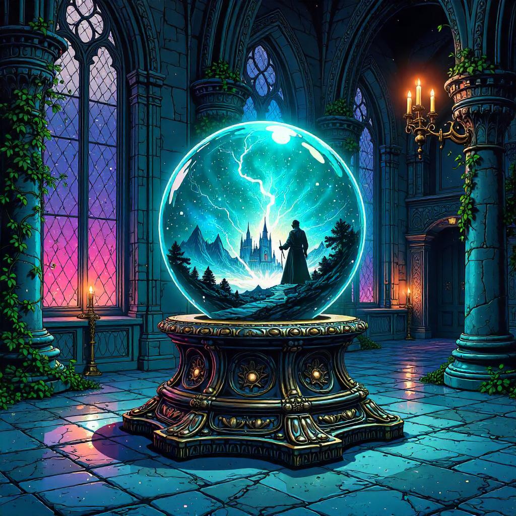Crystal Ball in an Enchanted Castle - Comic Scene